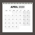 April 2020 calendar with wire band