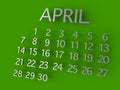 April Calender 3D metal on green background Royalty Free Stock Photo
