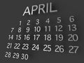 April Calender 3D metal on grey background Royalty Free Stock Photo