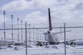 April 11 2020 - Calgary , Alberta, Canada - Airliners parked at the Calgary International Airport - Covid-19 Pandemic