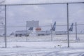 April 11 2020 - Calgary , Alberta, Canada - Airliners parked at the Calgary International Airport - Covid-19 Pandemic