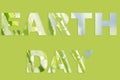 April 22, Earth Day words made of of green grass with drops of water within letters and sample greeting text Royalty Free Stock Photo