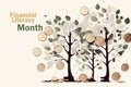 April is financial literacy month background design with a profit tree illustration. Money Tree. Financial Literacy Month