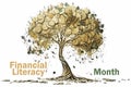 April is financial literacy month background design with a profit tree illustration. Money Tree. Financial Literacy Month.