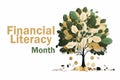April is financial literacy month background design with a profit tree illustration. Money Tree. Financial Literacy Month