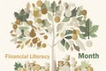 April is financial literacy month background design with a profit tree illustration. Money Tree. Financial Literacy Month