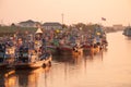 APRIL 11,2016 - Fishing vessels in Mahachai estuary fishing village in evening, Samutprakarn, Thailand