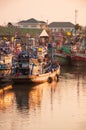 APRIL 11,2016 - Fishing vessels in Mahachai estuary fishing village in evening, Samutprakarn, Thailand