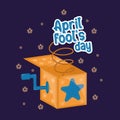 April fool day template text comming out of a surprise box Vector