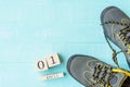 April fool`s day concept. shoelaces tied together Royalty Free Stock Photo