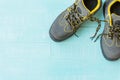 April fool`s day concept. shoelaces tied together Royalty Free Stock Photo