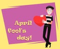 April Fool`s Day greeting card with mime Royalty Free Stock Photo