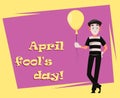 April Fool`s Day greeting card with mime Royalty Free Stock Photo