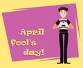 April Fool`s Day greeting card with mime Royalty Free Stock Photo