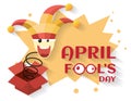 April fool`s day,jack in the box toy, springing out of a box Royalty Free Stock Photo