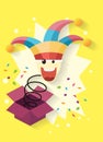 April fool`s day,jack in the box toy, springing out of a box Royalty Free Stock Photo