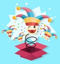 April fool`s day,jack in the box toy, springing out of a box Royalty Free Stock Photo