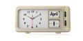 April fool`s day on old retro alarm clock, white background, isolated, 3d illustration.