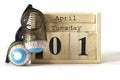 April FoolÃ¢â¬â¢s Day wooden calendar with spring joke glasses