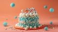 April Fool's Day cake with flying decorations. Royalty Free Stock Photo