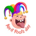 April Fool's Day lettering with smiling face with jester hat Royalty Free Stock Photo