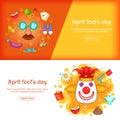 April Fools Day banner set template, cartoon style Royalty Free Stock Photo