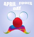 April Fools Day funny glasses and colorful mustache.