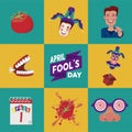 april fools day lettering with eight set icons Royalty Free Stock Photo