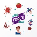 april fools day lettering with six icons around Royalty Free Stock Photo