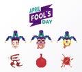 april fools day lettering with six icons Royalty Free Stock Photo