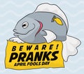 April Fools' Poster with Giant Stinky Fish Prank, Vector Illustration