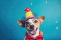 funny smiling dog in a clown hat, circus performer, trained animal Royalty Free Stock Photo