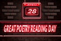 28 April, Great Poetry Reading Day, Neon Text Effect on Bricks Background Royalty Free Stock Photo