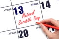 April 13. Hand writing text National Scrabble Day on calendar date. Save the date. Royalty Free Stock Photo