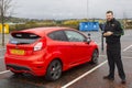 10 April 2018 A happy young driver taking possession of his new Ford Fiesta 1.6 ST from a dealer in Portadown Northern Ireland