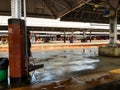 April 15. Howrah Station, West Bengal, India.Station platform being washed and cleaned but its empty without daily passengers due