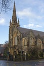 The impressive Fisherwick Presbyterian Church on the Malone Road in Belfast Northern Ireland on a wet and cool spring evening