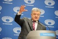 Petro Poroshenko arrived at Olimpiyskiy Stadium for a presidential election debate with Volodymyr Zelenskiy. Royalty Free Stock Photo