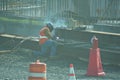 Welder working at construction site