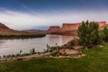 APRIL 27, 2017 - MOAB, UTAH - Red Cliffs Lodge shows wedding platform, along Colorado River at. Southwest, Red Rock Royalty Free Stock Photo