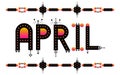 April month word art. Yearly calendar illustration. Ethnic style aztec pattern vector. Month name text. Label for greeting cards. Royalty Free Stock Photo