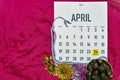 April monthly calendar on red