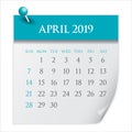 April 2019 monthly calendar vector illustration