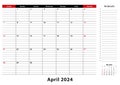 April 2024 Monthly Desk Pad Calendar week starts from sunday, size A3