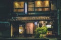 Narrow back alley colorful street in Gion district at nigh 12 April 2012