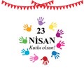 April 23 National Sovereignty and Children`s Day with colorful hand prints Royalty Free Stock Photo