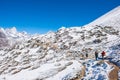 8 April 2018 - Nepal ::trekker are trekking on the snow mountain