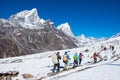 8 April 2018 - Nepal ::trekker are trekking on the snow mountain