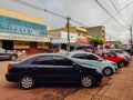 April 18, 2023, Paraguay. Partial view of a street in the commercial center in the city of Pedro Juan Caballero, Paraguay. The