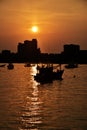 April 26, 2016 Photo silhouette, boat, sunrise. Koh Larn tourist